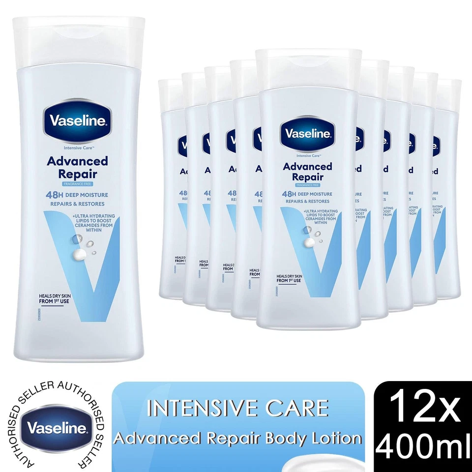 Vaseline Intensive Care Body Lotion Advanced Repair Fragrance Free 400ml, 12 Pk
