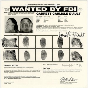 Wanted for Child Molestation Garrett Carlisle D'Ault orig 1992 FBI Posting