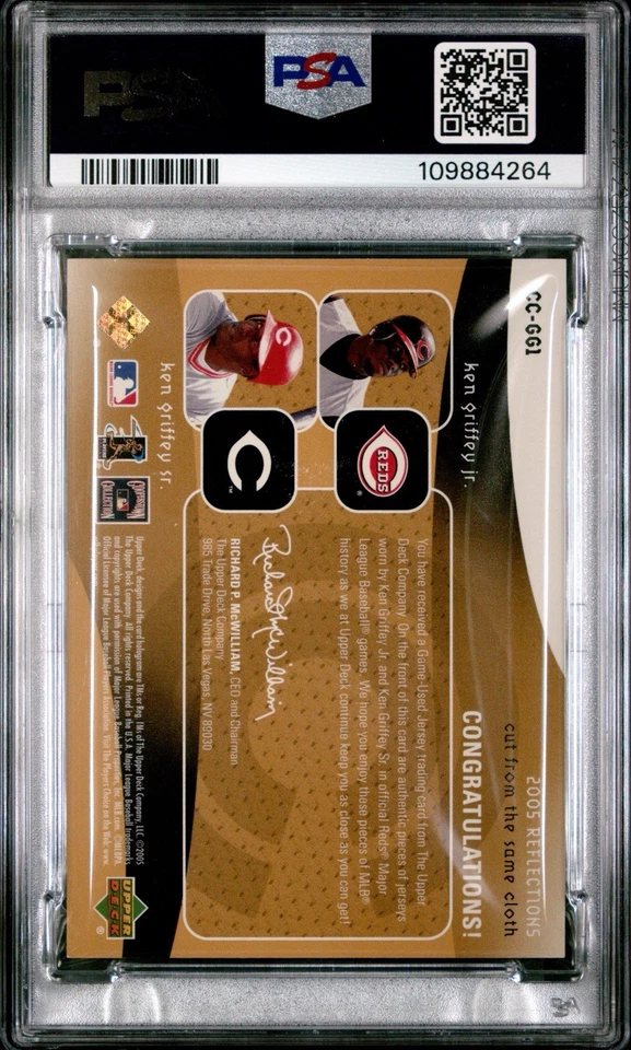 Camiseta Ken Griffey Jr & Sr PSA 8 Doble Juego Usada 2005 Upper Deck Reflections GU Foto 3 de 3