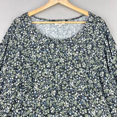Studio B by Bobeau Floral Top Blouse Women 2X Blue Green Long Sleeve Knit Casual