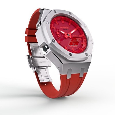 Casioak Mod Custom Metal Watch Casio G-Shock GA-2100-4A Red Dial Red Strap 