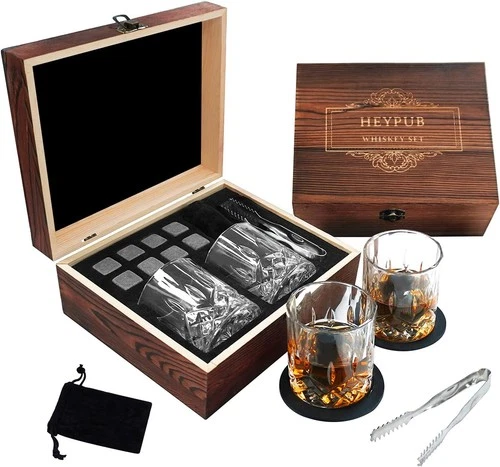 Whiskey Stones Gift Set,Whiskey Glasses Set 8 Granite Chilling Whisky Rocks, 2 B