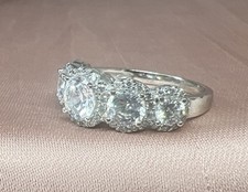 Dazzling SW 925 Sterling Silver Stone Round Cut CZ 5 Stone Halo Ring 8 FREE SHIP