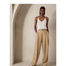 NWT Banana Republic Lena Pants Womens Size 12 Khaki Linen Blend Wide Leg Office