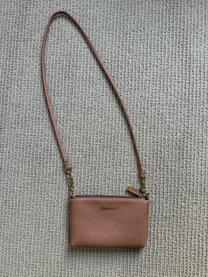 Calvin Klein Dusty Rose Mini Crossbody Bag Gold Chain Strap Handbag - Image 2 of 4