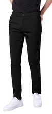 Mens Skinny Khaki Stretch Pants Slim Fit Tapered Trousers 32X30 Black