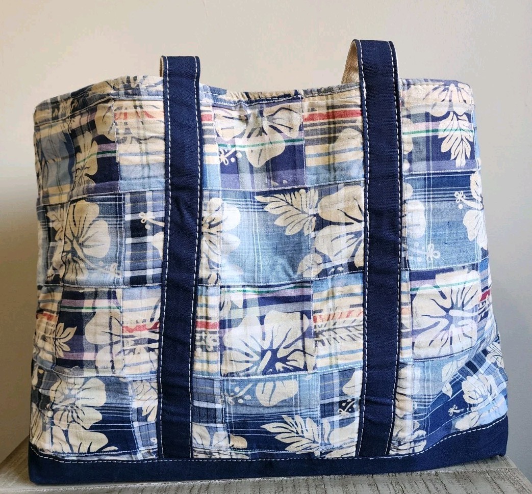 LL Bean Large Patchwork Madras Open Top Tote in B… - image 4