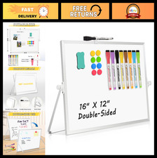 Double-Sided Magnetic Dry Erase Whiteboard 16" x 12" Portable Desktop Set for Ho