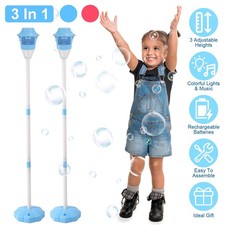 2Pack 3-in-1 Rechargeable Bubble Machine Lights Music Adjustable Height