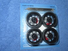 CUSTOM CAR BLACK WHEEL SET WITH TIRES AXLES, RIM DIA APPROX 1 1/4" 3.2 cm