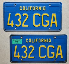 California 1970 Blue License Plates 1971 tag YOM DMV clear 1972 chevy ford vw