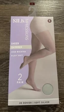 Silk Impressions Pantyhose High Waisted Sheer Shimmer 20 Denier Silver Small 2pk
