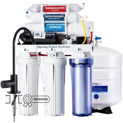 iSpring RCC7P-AK-BLK: 6-Stage RO w/ Pump, Alkaline, 2:1 Ratio, Black Faucet.
