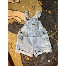 OshKosh Bgosh Toddler 18M Star Print Denim Vestbak Shortalls Light Wash Blue