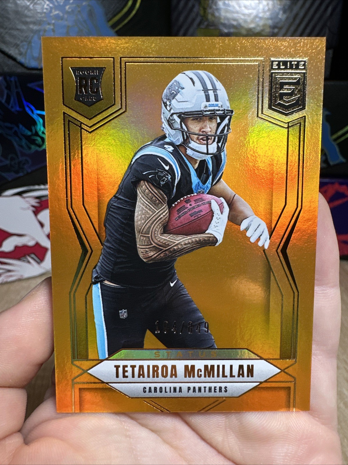 2025 Panini Donruss Elite Tetairoa McMillan 128 Status Metallic Orange /849 (RC)