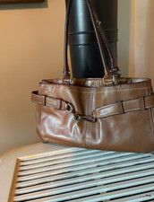 Coach Brown Satchel Top Handle Bag Buckle Accent Stitching Silver Hardware