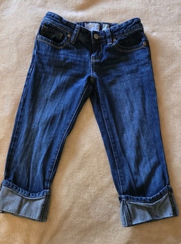 Old Navy Cropped Blue Jeans Girls Sz 10 Cotton Capri Pants Med Wash Adjustable - Picture 2 of 15