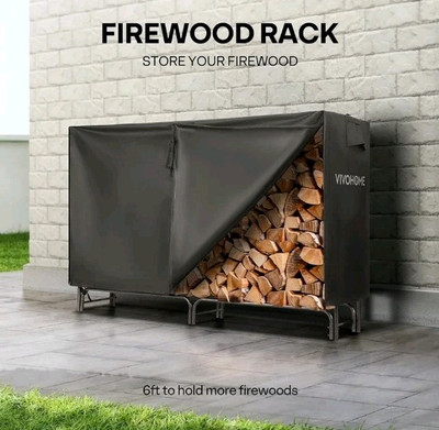 Vivohome 6 Fuß Schwerlast Indoor Outdoor Brennholz Lagerung Holzregal mit Abdeckung...