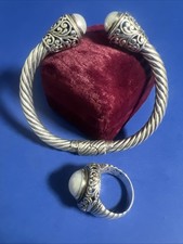 Robert Manse SS & 18K Cable Dome Cuff Bracelet ~ Mobe Pearl & Ring Set. S.Med