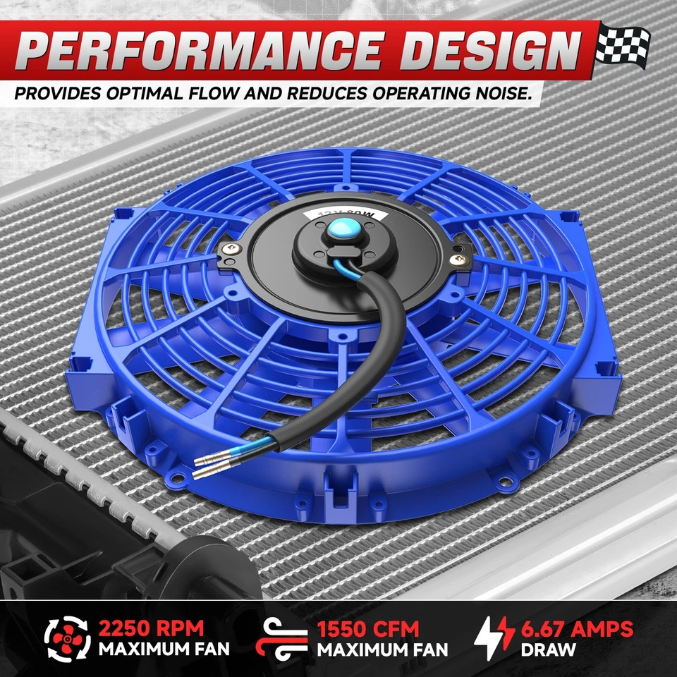 Juego de 2 ventiladores de refrigeración de radiador delgado eléctrico de alto rendimiento de 12" + kit de montaje azul Foto 3 de 4