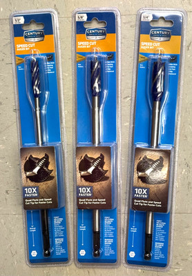 Lot of 3 NEW Century Drill & Tool Speed Cut 12'' Auger Bit 1/2'' 5/8'' 3/4'' ~Fr.Sh.