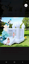 White Inflatable Bounce House w/ Slide, Space Rocket Theme, Ages 3-7