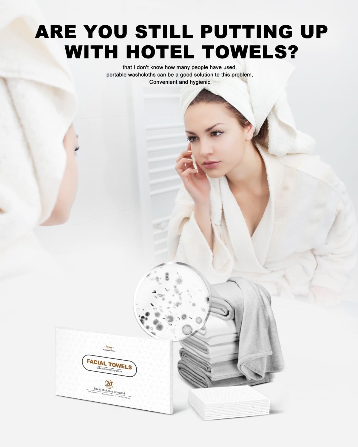 Clean Facial Towels XL, 100% Biodegradable Biobased Face Towel, Disposable Face