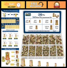 240Pcs Rivet Nut Assortment Kit, UNC Threaded Insert Nuts, Zinc Plated Steel, #6