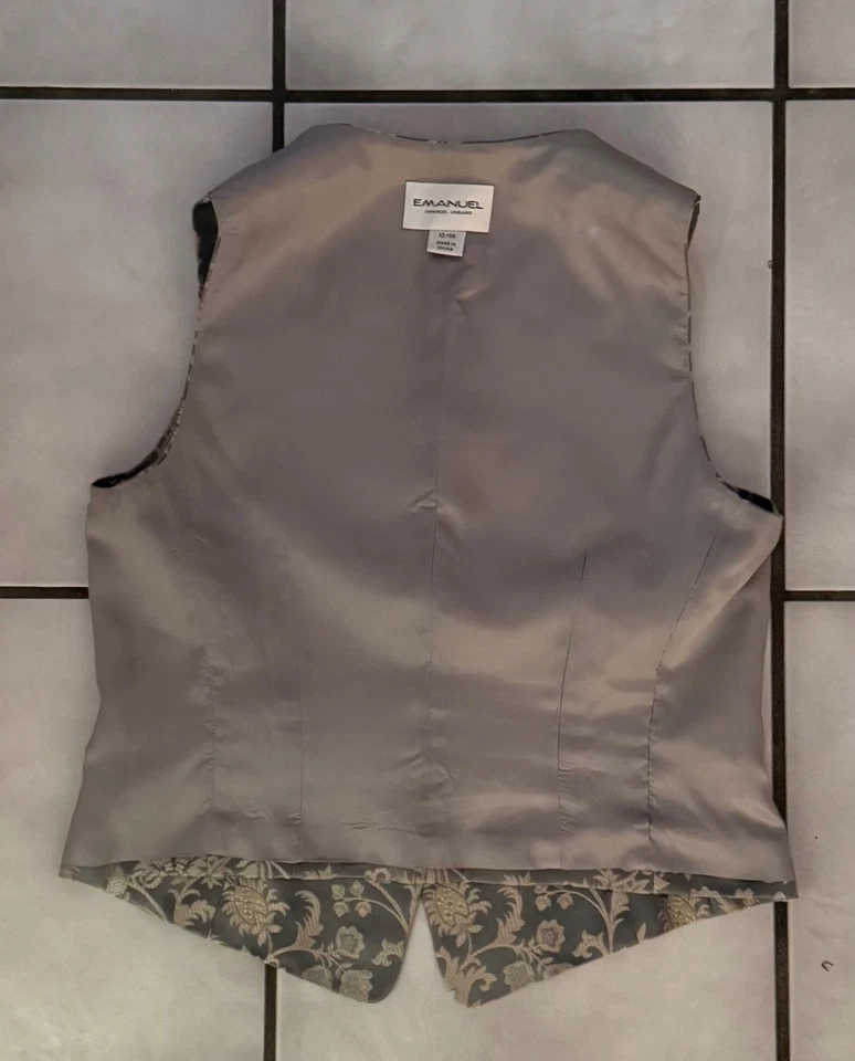 复古 Emanuel Ungaro 100% 真丝背心女式 10US 44EU 银色灰色蓝色 — 第 2/4 张图片