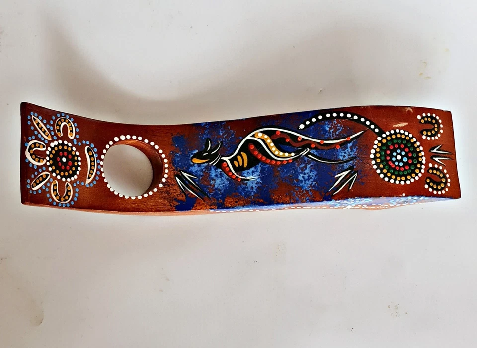 Auténtico Portabotellas de Vino de Madera Arte Aborigen Indígena Canguro Australia Foto 2 de 4