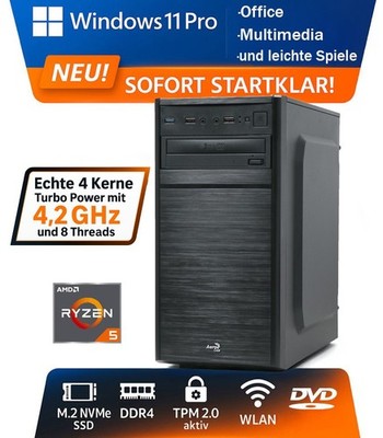Windows 11 PC Office Ryzen 5 (4,2 GHz) 16GB-32GB DDR4, 500GB M.2 SSD, LEISE WLAN