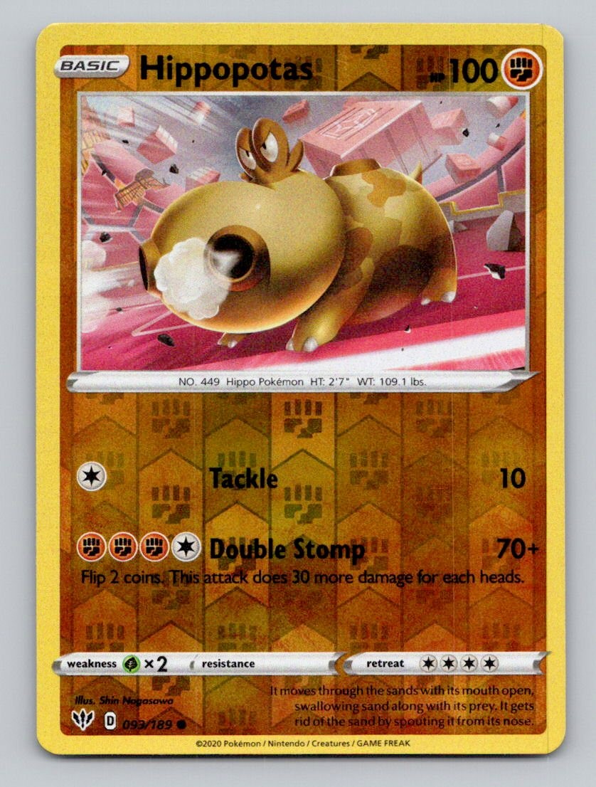 Reverse Holo Hippopotas 093/189 Common Darkness Ablaze Pokemon