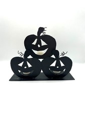 Happy Halloween Pumpkin Black Triple Candle Holder