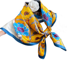 100 Silk 20" small square Scarf Women neckerchief Wrap floral yellow blue WY305
