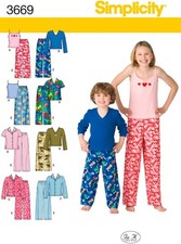 Simplicity Sewing Pattern 3669 Childs Loungewear Pants Shirt Tops Sizes 7-14 UC