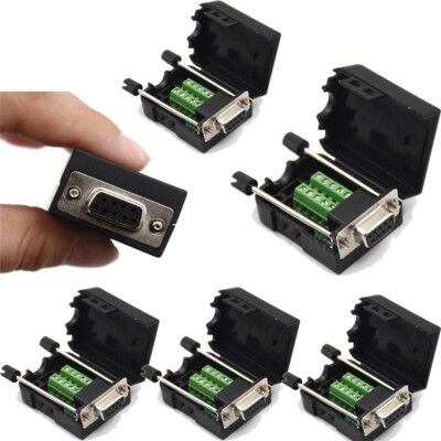 5Pcs D-SUB DB9 Female 9Pin Black Cover Screw Type Breakout Terminals Connector