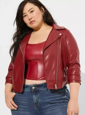 Torrid Faux Leather Asymmetrical Moto Jacket Rhubarb Red Size 6 6X 30 NWT
