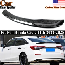 For 2022-2025 Honda 11th Civic Rear Trunk Spoiler Carbon Fiber Look ABS Spoiler