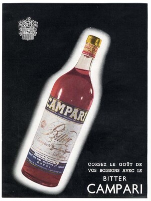 CAMPARI Bitter FRENCH Ad 1951 Liqueur Aperitif Bottle Has White Aura Halo
