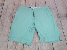 VTG Polo Ralph Lauren Green White Houndstooth Plaid Flat Front Shorts Men's 35