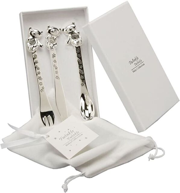 Silver Plated 3 Piece Baby Cutlery Set By Twinkle Twinkle