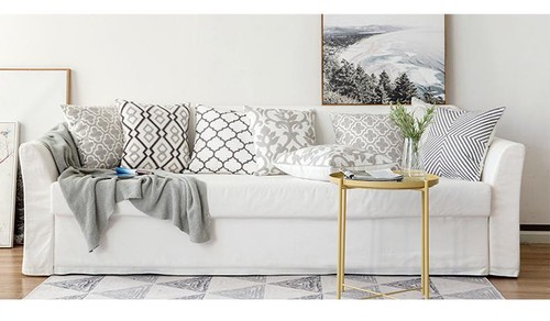 Mix Match Home Sofa Lounge Grey/White Embroideried Cotton Cushion Cover 45cm - Picture 3 of 13