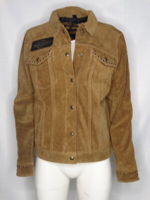 Harley Davidson Gauges Suede Leather Jacket HD Bar Shield Tan XL - Main Image