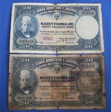 Albania 20 Franga Ari 1926 e 1945 - Lotto di 2 banconote circolate - Zog I / WWII