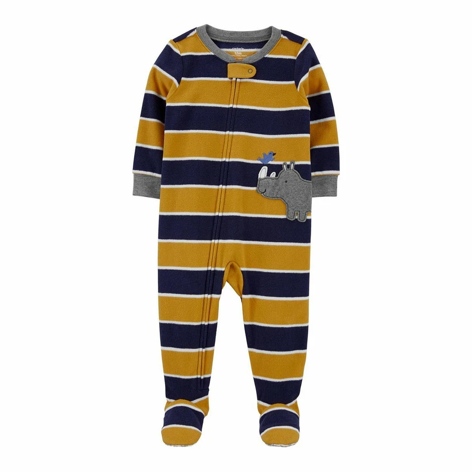 CARTER'S Carters Schlafanzug Füßen Fleece 104/110 Einteiler Hausanzug Junge Nashorn gelb