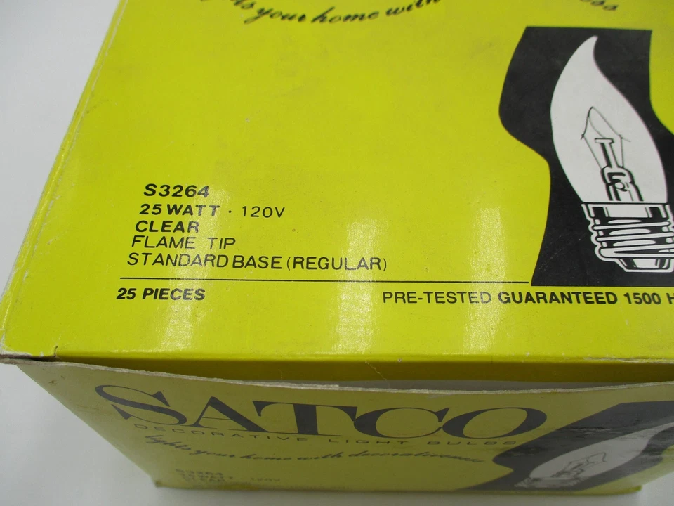 NEW Satco 25W Clear Flame Tip Lights Standard Base 25 Count S3264 Decorative - Image 2 of 3