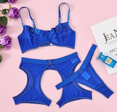 Amazon Hot Sale Luxury Lady Elegant Blue Sexy Lingerie Dress Sleepwear