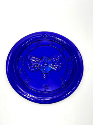 Cobalt Blue Glass Wall Thermometer Dragonfly 10'' Garden Faren Temp-NO Mechanism