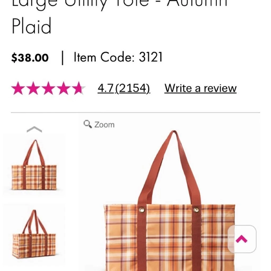 Thirty One LARGE Utility Tote in Autumn Plaid NEW