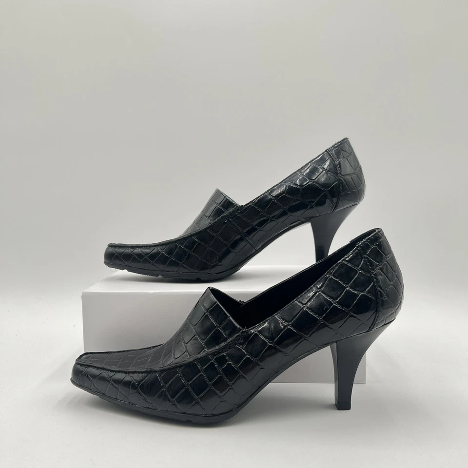 Tacones Franco Sarto para mujer 9 M té negro imitación cocodrilo charol en relieve Foto 3 de 4